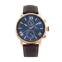 在飛比找PChome24h購物優惠-Tommy Hilfiger 玫瑰金計時手錶-藍面 x 咖啡