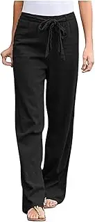 [Handyulong] Womens High Waisted Wide Leg Pants Casual Drawstring Elastic Trousers Comfy Straight Leg Long Pants with Pockets