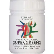 Synergy Natural Organic Super Greens (Spirulina, Chlorella, Barley Grass & Wheat Grass) Powder 100g
