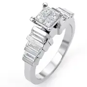 1 Ct Princess Baguette Anniversary Engagement Diamond F VS1 Ring 14K White Gold