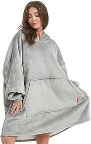 Oversized Flannel Blanket hoodie with Long Sleeves, Wearable blanket hoodie with Large Front Pocket, Blanket Sweatshirt, Sherpa Fleece Lining for Adults, Teens and Children One Size Fits All