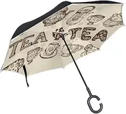 Double Layer Inverted Umbrella Cars Reverse Umbrella Teapot Cup Time Vintage Windproof UV Proof Travel Outdoor Umbrella