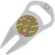 Hearts on Green Golf Ball Marker Divot Repair Tool Bottle Opener