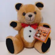 Vintage 1979 RUSS TEDDY BEAR Teddy Roosevelt TAN 8" PLUSH RED BOW BUTTONS & TAGS