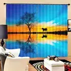 Black Shadow Horse Tree 3D Curtain Blockout Photo Printing Curtains Drape Fabric