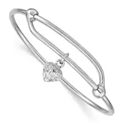 .925 Sterling Silver Rhodium Plated Children's Diamond Cut Heart Baby Bangle 5"