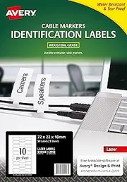 Avery Printable Cable Markers for Laser Printers, 72 x 22 mm, 50 Tags (910008 / L7952)