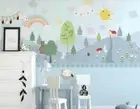 3D Cartoon Sun Animals Forest Self-adhesive Removeable Wallpaper Wall Mural