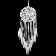 White Dream Catcher, Handmade Woven Dreamcatcher Art Ornament with Feather Tassels, Wall Hanging Dream Catcher for Bedroom Wedding Decoration