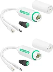 LINOVISION DC12V Waterproof POE Splitter, 10/100Mbps Outdoor Power Over Ethernet Splitter, IEEE802.3af/at POE to DC Power Supply for Security Cameras, VoIP Phone (2 Pack)