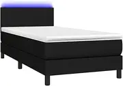 vidaXL Box Spring Bed with Mattress & LED - King Single Size, Black Fabric Bedframe with Adjustable Headboard and Pocket Spring Mattress