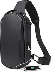 [BANGE] Sling Bag Waterproof Hiking Travel Shoulder Bag,Safe Protect Hard Shell Crossbody Bag Backpack, Black, Durable