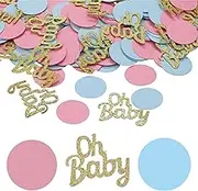 Gejoy 440 Pcs Glitter Gender Reveal Paper Confetti Round Pink and Blue Table Confetti Gold Baby Double Side Print Party Decorations for Baby Shower Gender Reveal Party