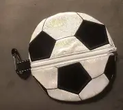 Soccer Zipper Bag—Black Patent With Silvery Sparkles—Carbiner Clip—5 1/2” Round