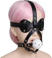 Adjustable Leather Strap Bondage Flirting Mouth Plug Toy Plastic Porous Mouth Gag Couple Pleasure Sex Toy