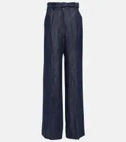 [Gabriela Hearst] Gabriela Hearst Belted high-rise wide-leg linen pants AU 16 blue