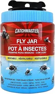 Catchmaster Reusable Fly Traps Outdoor Jar 1-Pack, Bug Catcher and Flying Insect Trap with Food-Based Lure for Pest Control, Pet Safe, Non Toxic Bulk Fly Traps