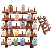 LeoLeozz Spool Holder, Thread Spool Holder, Wooden Embroidery Tools Container with Foldable Legs for Table