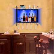 LED RGB 2-Tier Wine Bottle Holder Wall Mounted 5 Hooks Wine Glasses Hanging Rack