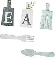 yuksok 5x Cutting Board Eat Sign Set Hanging Art Kitchen Eat Sign Fork and Spoon Wall Decor for Home Decoration, C