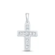 14k White Gold Princess Diamond Cross Pendant 1/4 Cttw