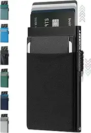[DUGRAFT] Mens Creadit Card Holder Wallet with Money Pocket Minimalist Slim Aluminum Metal Pop Up Wallet RFID Blocking Card Case, Holds 5-7 Cards and Cash, Black