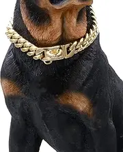 BAOBOTE Gold Dog Chain Collar Walking Metal Chain Collar with Design Secure Buckle,14MM Heavy Duty Cuban Link Chain Training Collar for Small Medium Large Dogs(12" Gold)