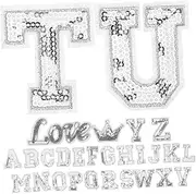 Angoily 56Pcs Embroidered Letter Patches Iron Sew Alphabet Patches for Creative DIY Projects Durable Sequin Towel for Hats Jeans and Socks