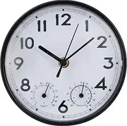 HERJIATK Indoor Outdoor Clocks Waterproof, Decorative Wall Clocks with Temperature and Humidity, Non Ticking Round Wall Clock Battery Operated for Patio Garden Home