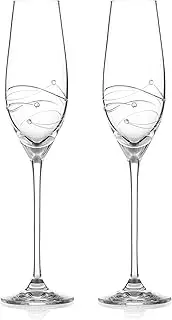 [DIAMANTE] Swarovski Champagne Flutes Prosecco Glasses Pair with ‘Spiral’ Hand Cut Design Embellished with Swarovski Crystals