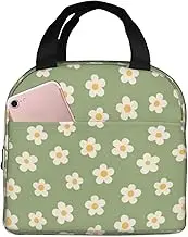 weecool Green Daisy Flower Lunch Bag for Women Men, Cute Daisy Floral Insulated Lunch Box Container with Frond Pocket for Work Picnic Travel