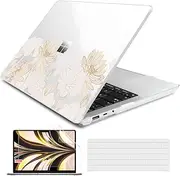 Batianda Case for 13.5" Microsoft Surface Laptop 5 4/3 with Metal Palm Rest Model 1951, Designed Clear Protective Plastic Hardshell & Keyboard Cover & Screen Protector, Golden Lotus