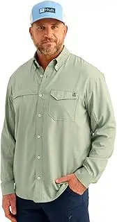 HUK Mens Tide Point Solid Long Sleeve Shirt, Button Down for Men, Fog Green, 3X-Large