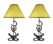 Ebros Set of 2 Cast Iron Western Horseshoes Base Desktop Table Lamps w/ Shade