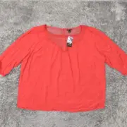 NEW Torrid Women's Plus Size 2 Blouse Top 3/4 Sleeve Red Solid Rayon Crew Neck