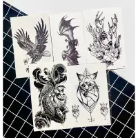 在飛比找蝦皮購物優惠-【買五送一】黑白花臂動物貓鹿蝙蝠老鷹魚刺青紋身貼紙