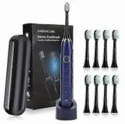 Sarmocare S100 Sonic Electric Toothbrush - USB Rechargeable Waterproof with 8 Brush Heads S100 blue 8 Heads