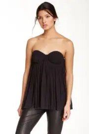 Alice + Olivia Women's Top S Small Strapless Silk Bustier Pleated Black $396 NWT