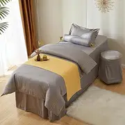 Gray,70x190cm/27.5x74.8in,4 Pieces Set Stripe Massage Table Cover with Holes, Elastic Pillowcase Washable Massage Sheets, Reusable Stool Cover Quilt Beauty Massage Bed Cover