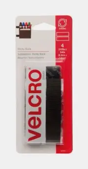 VELCRO Hook & Loop Fastener Adhesive Sticky Back 3.5" x 3/4" Black 4 pk 90075