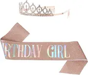 [ELAYARD] Hair Hoop Crystal Hair Sash Pink Birthday Party Sash Set Birthday Decorations