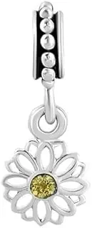[LSxAB] Daisy Flower Charm Competible with Pandora Charm Bracelets Women Girls Yellow CZ Silver Dangle Family Wife Girlfriends Mom Daughter Granddaughter, No Gemstone