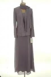 NWT $279 ALEX EVENINGS 3 PIECE FORMAL OCASSION GOWN, JACKET & SCARF SIZE 10