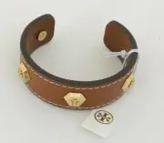 NEW Tory Burch Logo Leather Cuff Bracelet Brown New With Tags