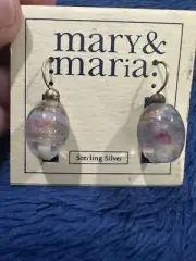 Mary And Maria Sterling Silver 925 Peridot Blue Swirled Glass Dangle Earrings
