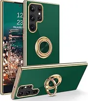 [ELEPIK] 6D-Stand Series for Samsung Galaxy S22 Ultra Case with Ring Holder Kickstand, [Military Grade Drop Protection] Slim Phone Case, 6.8 Inch, Green.