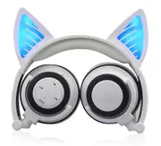 Catzon Kids Wireless Headphones Bluetooth Over Ear with Only Cat Ears LED Glowing Kids Headsets for Girls Boys-White