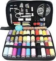 BRUIQIM Portable 98PCS Mini Sewing Kit, Adult Beginner Traveler Sewing Supplies & Accessories with Black Zipper Carrying Case