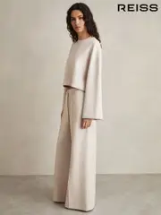 Reiss Stone Freya Interlock Wide-Leg Drawstring Joggers (F40799) | $265