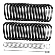 30PCS Aluminum Carabiner Clips, 2" D Shape Spring Snap Hooks Carabiner Black